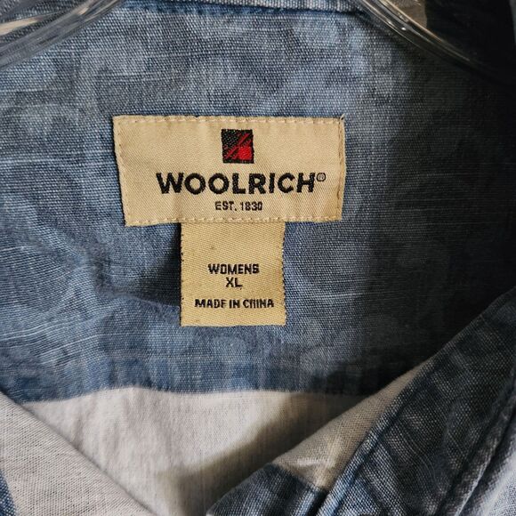 Woolrich Denim Shirt Jacket Snap Front Pockets Blue Floral Womens Size XL - Picture 10 of 10